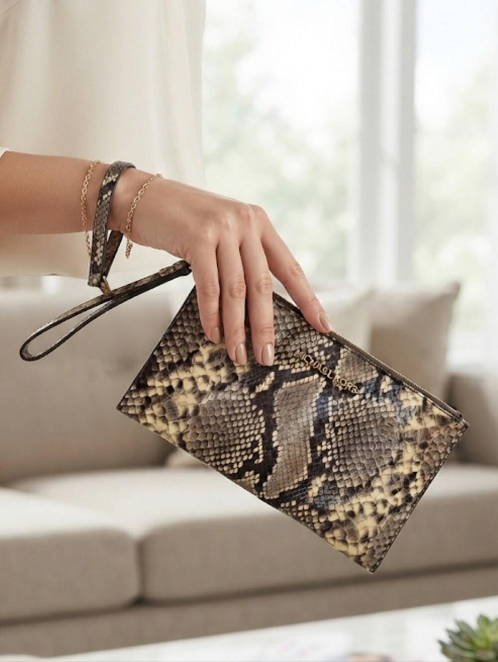 Michael Kors Jet Set Bedford Snakeskin Embossed Leather Zip Clutch Wristlet